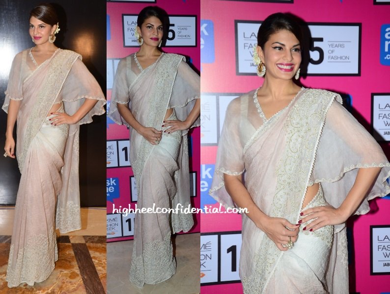 Jacqueline Fernandes in Anamika Khanna Silver Saree